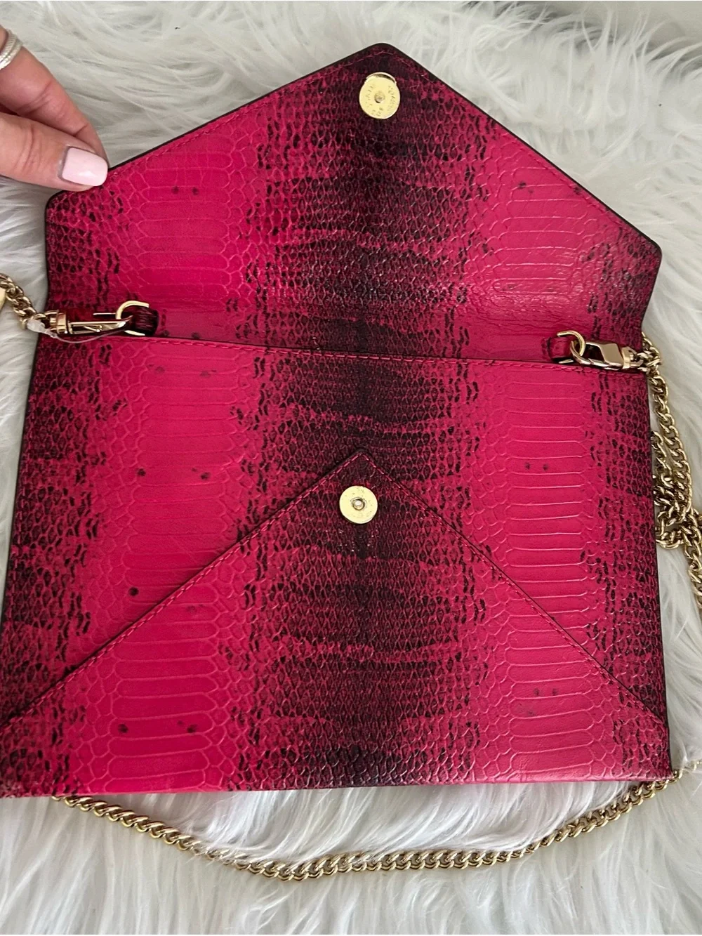 Michael Kors Pink Python Embossed Leather Envelope Crossbody Clutch Chain Bag